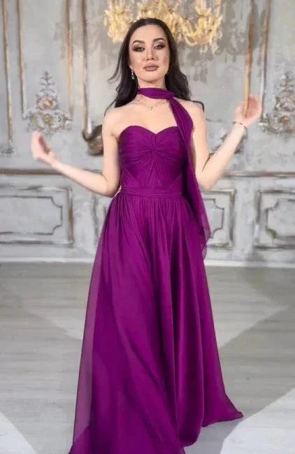 Elegant Long Purple A-line Strapless Laced-up Prom Dress by misshow.com