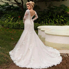 Elegant Long Sleeves Appliques Vestido De Noiva Lace-up back Mermaid Wedding Dress Sexy Backless Vestidos De Novia by payinti