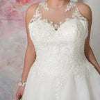 Elegant O-neck Plus Size Wedding Dresses Custom Made See Through Organza Appliqued A-line Bridal Gown Robe de Mariee by payinti