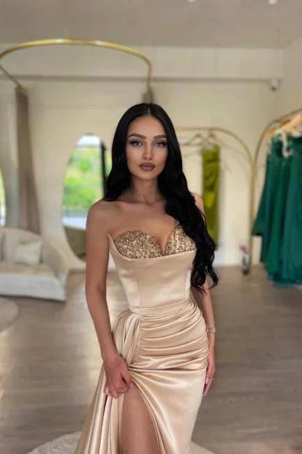 Elegant Pink mermaid sexy high split Prom Dress by misshow.com