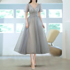 Elegant Princess Formal Evening Prom Dress Gorgeous V Neck Puff Sleeve Bandage Long Dresses Floral Glitter Robes De Soirée 2025