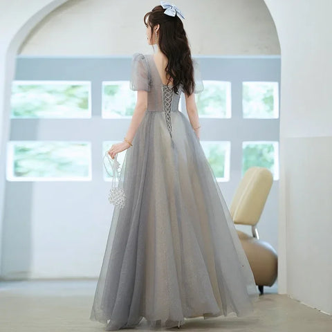 Elegantes Prinzessinnen-Abendkleid, wunderschönes V-Ausschnitt-Bandage-Kleid mit Puffärmeln, lange Kleider mit Blumenglitzer, Roben de Soirée 2025 