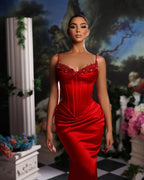 Elegant Satin Mermaid Sleeveless Spaghetti Straps Long Prom Dresses by misshow.com