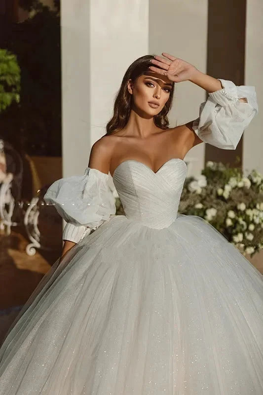 Elegant Saudi Arabia Shiny Wedding Dress Ball Gowns Glitter Tulle Sweetheart Bride Dresses Robe De Mariee Wedding Gowns 2023 by payinti