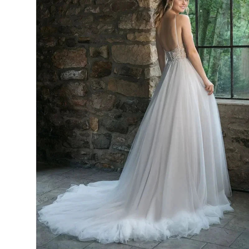 Elegant Spaghetti Straps Backless Pleat Sweetheart Sexy Wedding Dress Robe De Mariee Sofuge Boho Dubai Arabic Abiti Da Sposa by payinti