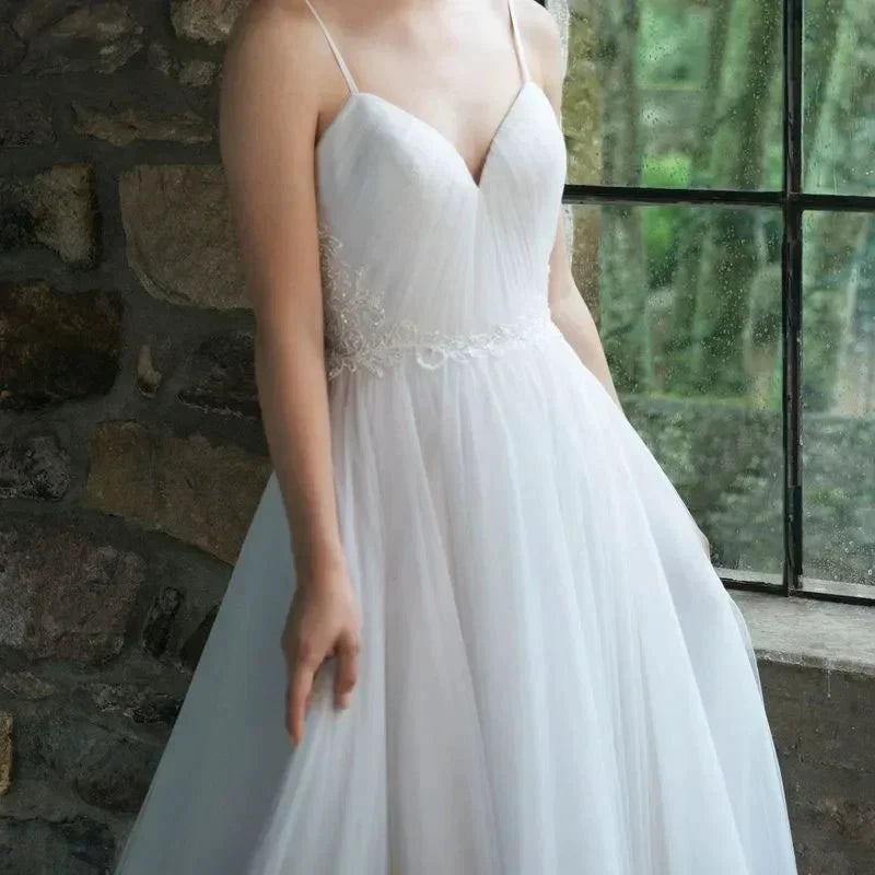 Elegant Spaghetti Straps Backless Pleat Sweetheart Sexy Wedding Dress Robe De Mariee Sofuge Boho Dubai Arabic Abiti Da Sposa by payinti