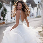 Elegant Spaghetti Straps Ball Gown Wedding Dresses Backless Robe de Mariage Delicate Beaded Ruffles Bridal Gown by payinti