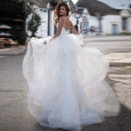 Elegant Spaghetti Straps Ball Gown Wedding Dresses Backless Robe de Mariage Delicate Beaded Ruffles Bridal Gown by payinti