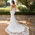 Elegant Sweetheart Mermaid Wedding Dress 2023 White Long Sleeve Open Back Lace Applique Bridal Gown Sweep Train Vestido De Novia by payinti