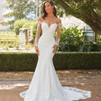 Elegant Sweetheart Mermaid Wedding Dress 2023 White Long Sleeve Open Back Lace Applique Bridal Gown Sweep Train Vestido De Novia by payinti