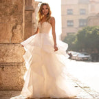 Elegant Sweetheart Wedding Dresses 2024 Applique Flowers Sleeveless Illusion Back Tiered Ball Gowns Court Train Vestido De Novia by payinti