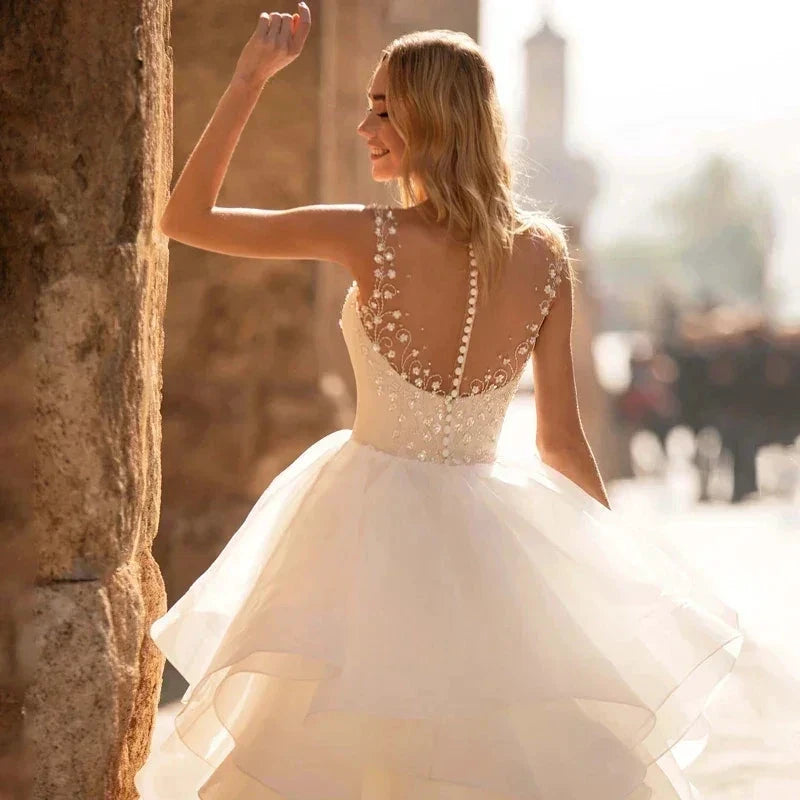 Elegant Sweetheart Wedding Dresses 2024 Applique Flowers Sleeveless Illusion Back Tiered Ball Gowns Court Train Vestido De Novia by payinti