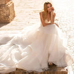 Elegant Sweetheart Wedding Dresses 2024 Applique Flowers Sleeveless Illusion Back Tiered Ball Gowns Court Train Vestido De Novia by payinti