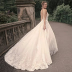 Elegant Wedding Dresses For Woman Popular Summer A-line V-Neck Sleeveless Appliques Open Back Vestidos De Novia by payinti