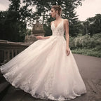 Elegant Wedding Dresses For Woman Popular Summer A-line V-Neck Sleeveless Appliques Open Back Vestidos De Novia by payinti
