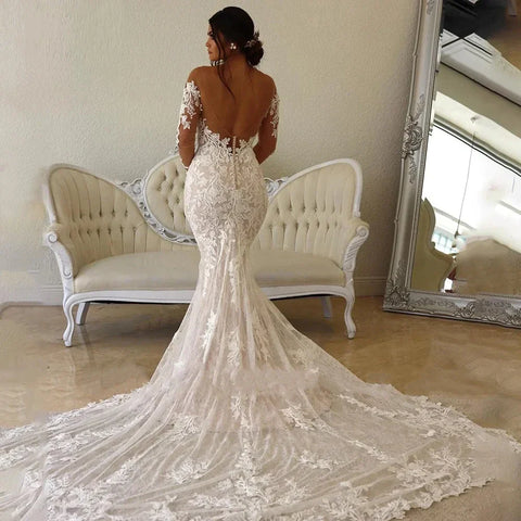 Elegant Wedding Dresses For Women Sweetheart Long Sleeves Bridal Gowns Lace Appliques Backless Robes Vestidos De Novia 2023