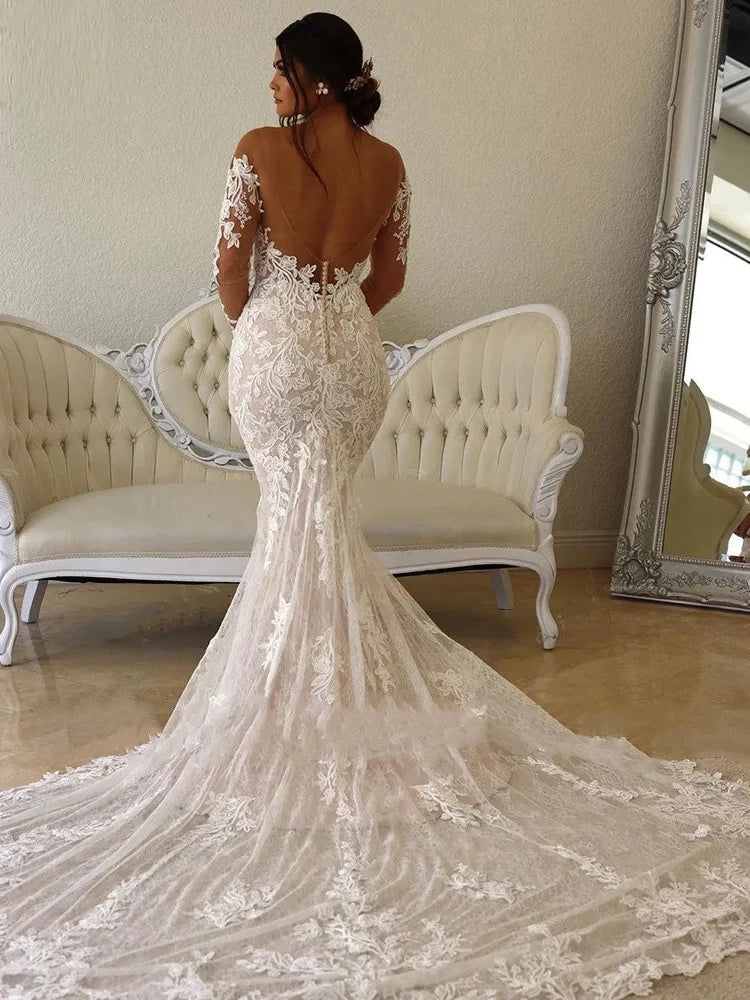 Elegant Wedding Dresses For Women Sweetheart Long Sleeves Bridal Gowns Lace Appliques Backless Robes Vestidos De Novia 2023