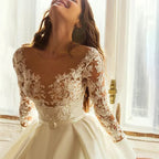 Elegant Wedding Dresses Long Sleeves For Women Princess A Line Bridal Gowns Custom Made Lace Appliques Satin Robe De Mariee