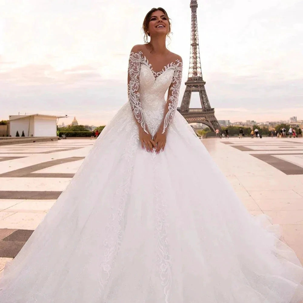 Elegant Wedding Dresses With Embroidery Princess Ball Gowns Sweetheart Full Sleeve Simplicity Back Button Vestido De Novia Robe by payinti