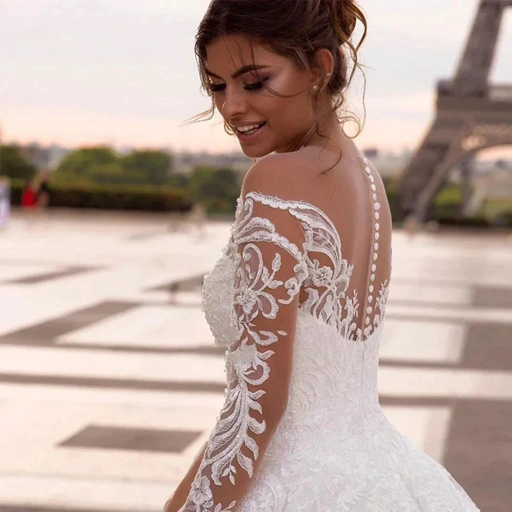 Elegant Wedding Dresses With Embroidery Princess Ball Gowns Sweetheart Full Sleeve Simplicity Back Button Vestido De Novia Robe by payinti