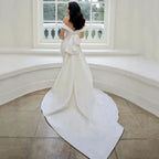 Elegant White Satin Gown with Off the Shoulder Pleated Mermaid Sweep Train Floor-Length Evening Gown for Women vestidos de novia by payinti