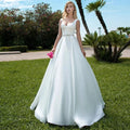 Elegant Women's Wedding Dresses V-Neck Lace Appliques Beads Belt Satin Buttons Back A-Line 2023 Vestido De Noiva Bridal Gowns by payinti