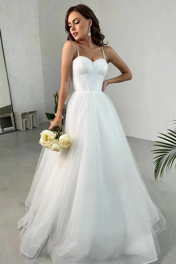 Elegant A-Line Spaghetti Straps Sweetheart Tulle Wedding Dress WD647 by pgmdress