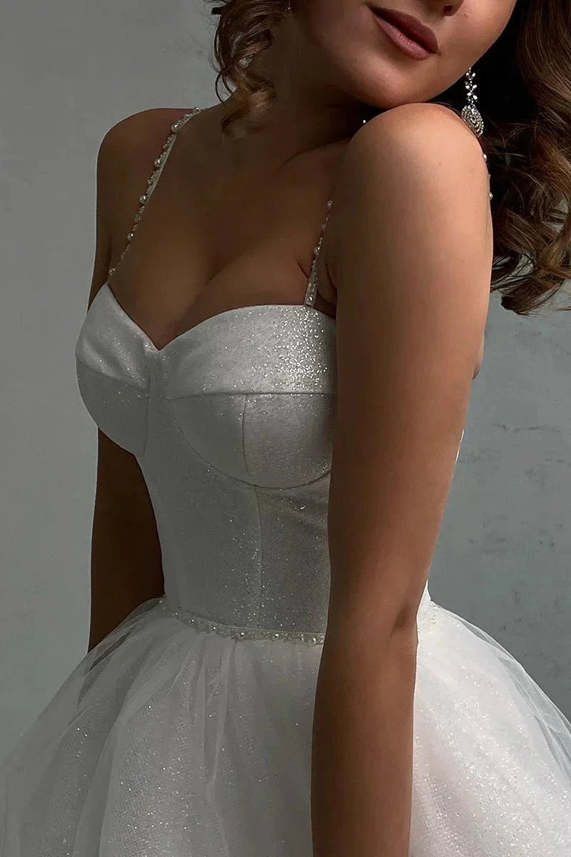 Elegant A-Line Spaghetti Straps Sweetheart Tulle Wedding Dress WD647 by pgmdress