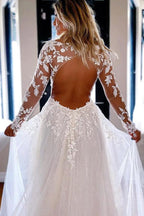 Elegant A-line V Neck Lace Long Sleeves Wedding Dresses WD588 by pgmdress