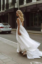 Elegant A-line V Neck Lace Beach Wedding Dresses Bridal Gown WD607 by pgmdress