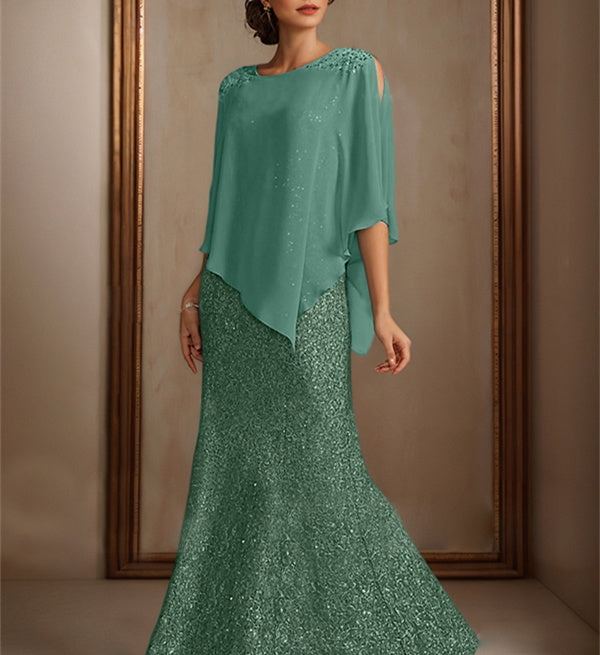 Chiffon Scoop Floor-Length Mother of the Bride Pantsuits with Beading Sequins Hover Image