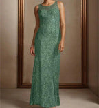 Chiffon Scoop Floor-Length Mother of the Bride Pantsuits with Beading Sequins by Dreamylily