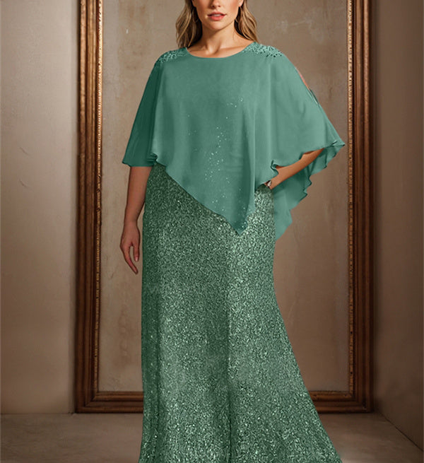 Chiffon Scoop Floor-Length Mother of the Bride Pantsuits with Beading Sequins Main Image