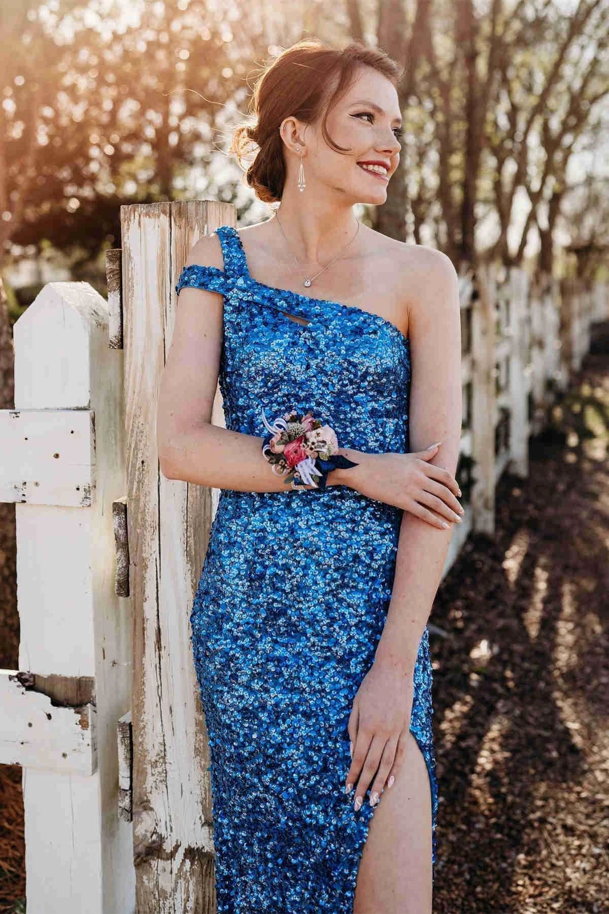 One Strap Prom Dress with Slit SYP115 by vivymakudress