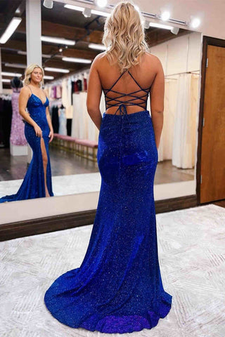 Elegante vestido de fiesta largo de sirena azul real SYP87