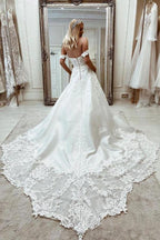 Elegant Satin Off-the-shoulder A-line Wedding Dresses With Appliques WD573 by pgmdress