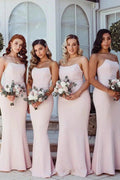 Elegant Strapless Mermaid Floor-Length Pink Bridesmaid Dress BD115 by pgmdress