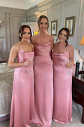 Elegant Straps Pink Floor Lenght Long Bridesmaid Dress BD108 by pgmdress