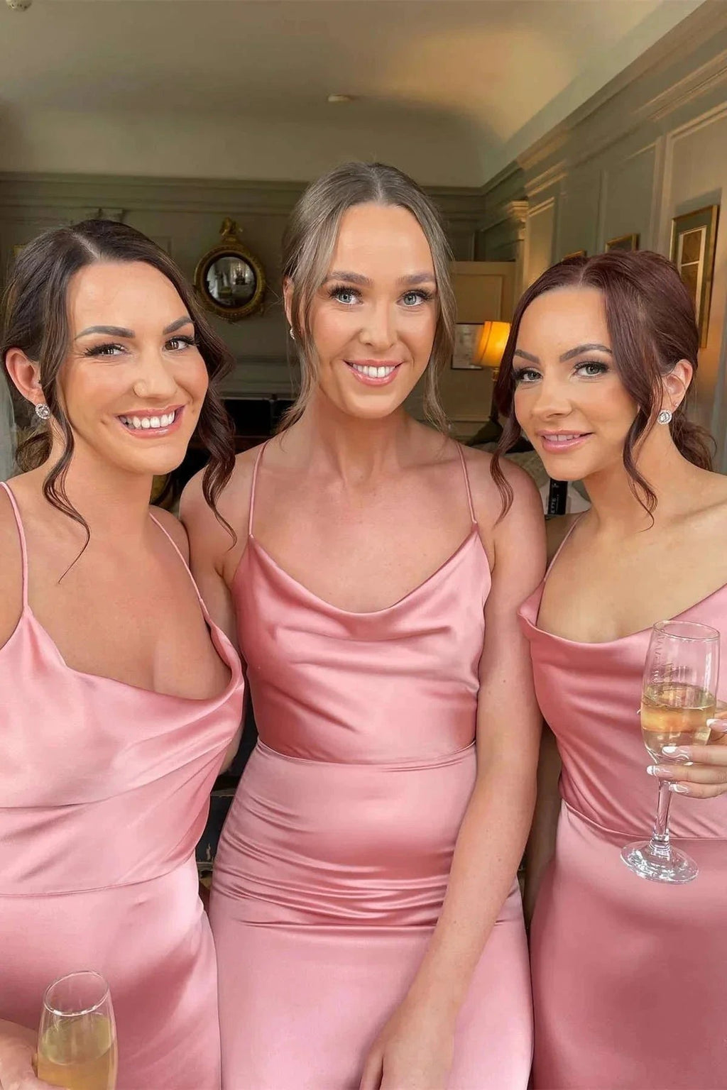 Elegant Straps Pink Floor Lenght Long Bridesmaid Dress BD108 by pgmdress