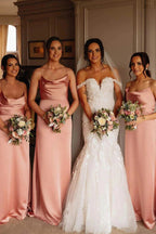 Elegant Straps Pink Floor Lenght Long Bridesmaid Dress BD108 by pgmdress