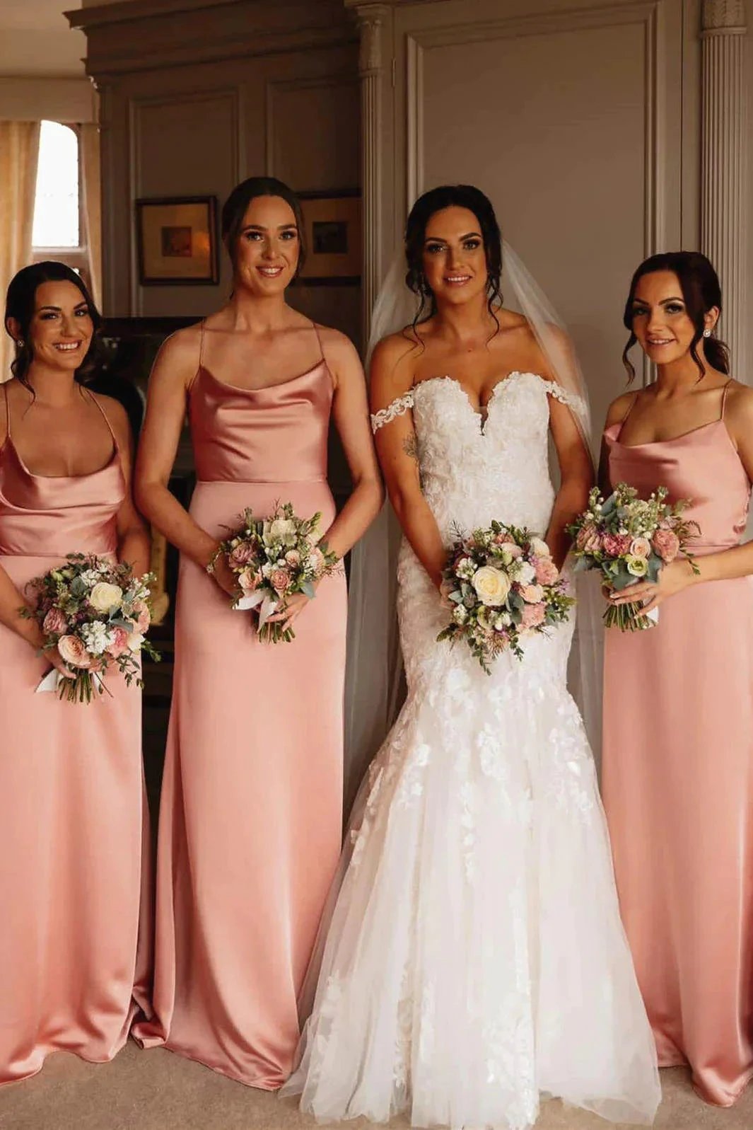 Elegant Straps Pink Floor Lenght Long Bridesmaid Dress BD108 by pgmdress