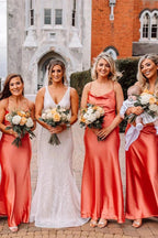 Elegant Straps Pink Floor Lenght Long Bridesmaid Dress BD108 by pgmdress