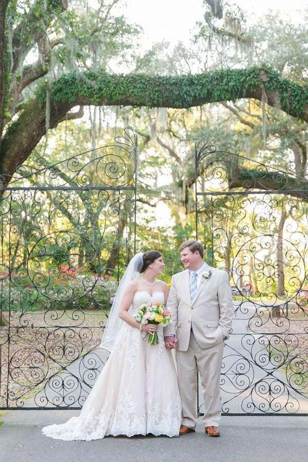 Elegant Sweetheart High Low Blush Wedding Dress with White Lace WD093 by pgmdress