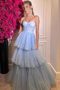 Elegant Tiered Tulle Sweetheart Neckline A-line Long Prom Dresses PSK390 by pgmdress