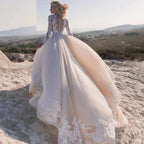 Elegent Travel Vestidos De Novia Appliques Vestido De Noiva Long Sleeves Wedding Dresses Lace Robe De Mariée