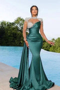 Emerald Green Sweetheart Sparkle Beaded Evening Dress with Train by misshow.com