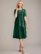 A-Line Scoop Knee-Length Mother of the Bride Dress With Applique & Sequins by Dreamylily