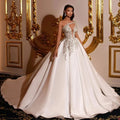 Exquisite Applique Wedding Dresses A Line Deep V Neck Ball Gowns Ruched Tulle Illusion Long Sleeve Formal Beach Party Vestidos by payinti
