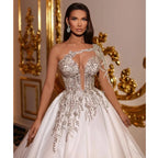 Exquisite Applique Wedding Dresses A Line Deep V Neck Ball Gowns Ruched Tulle Illusion Long Sleeve Formal Beach Party Vestidos