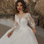 Exquisite Ivory Wedding Dresses Long Sleeve Appliques Lace 3D Flowers Modern Tulle Boho Bride Gown vestidos de novia Beach